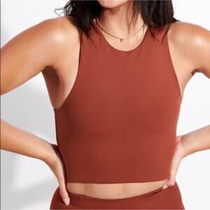 Girlfriend Collective XS Dylan Tank sports bra high neck racer back rust orange